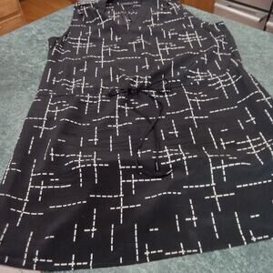Pendleton 100% Silk Black White Sheath Dress Lined Sleeveless XL Petite Pockets
